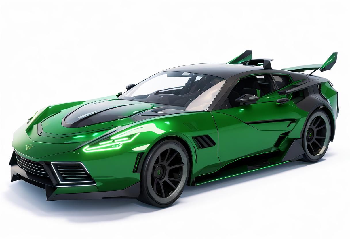 Cyberpunk Green Sports Car with Neon Lights