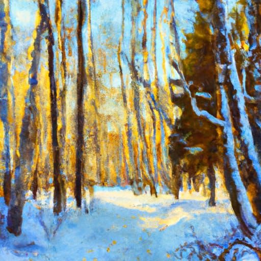 Winter Forest in Impasto Oil Painting Style