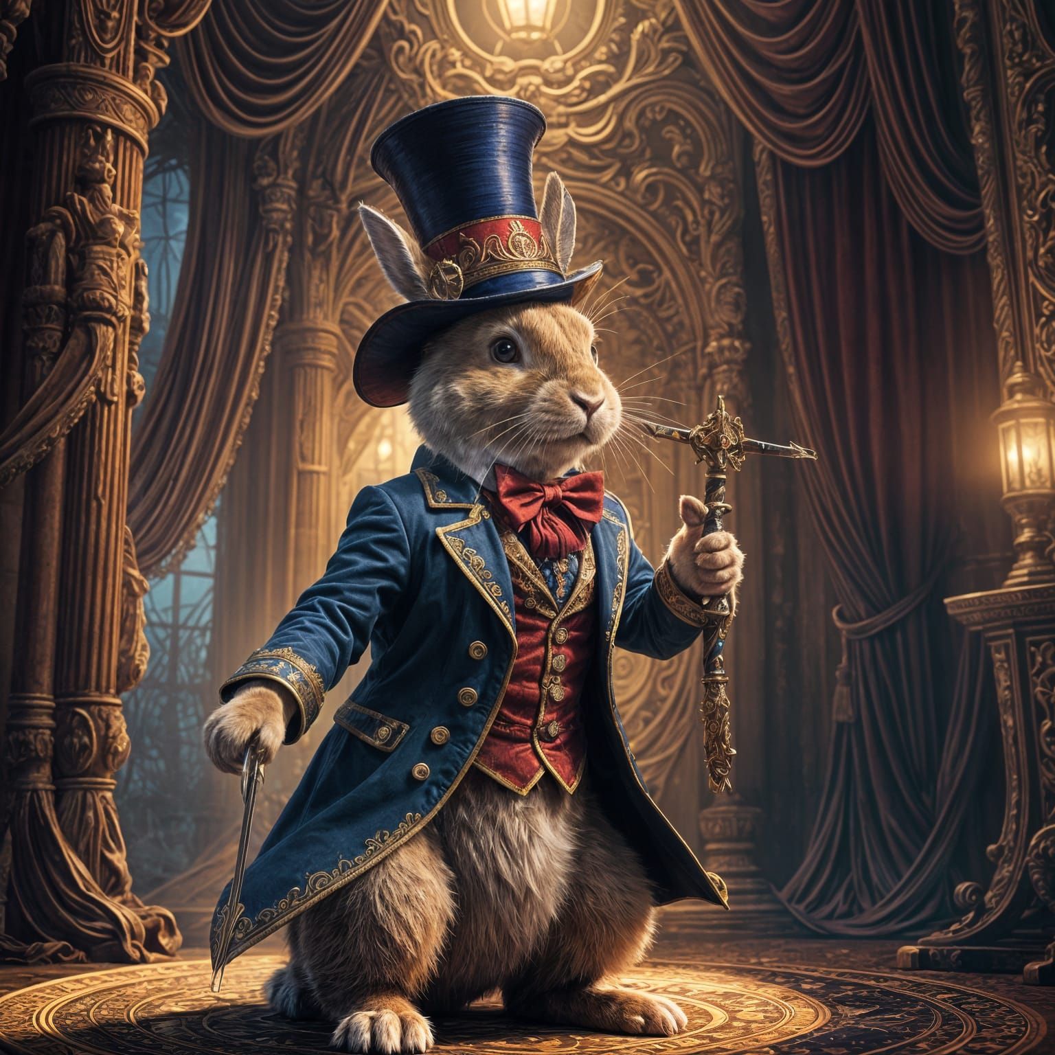 Circus Rabbit Sword Swallower in Detailed Matte Painting