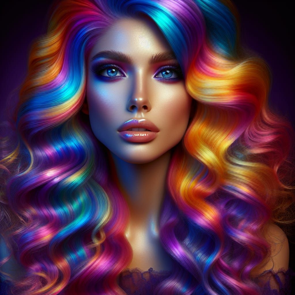 Rainbow Hair: A Hyperrealistic Fantasy Portrait
