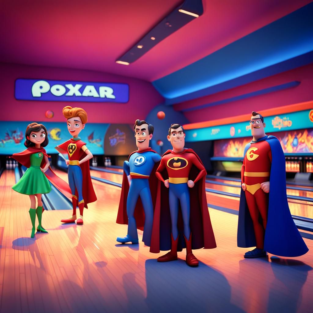 Superheroes Strike Out at the Bowling Alley: 3D Art