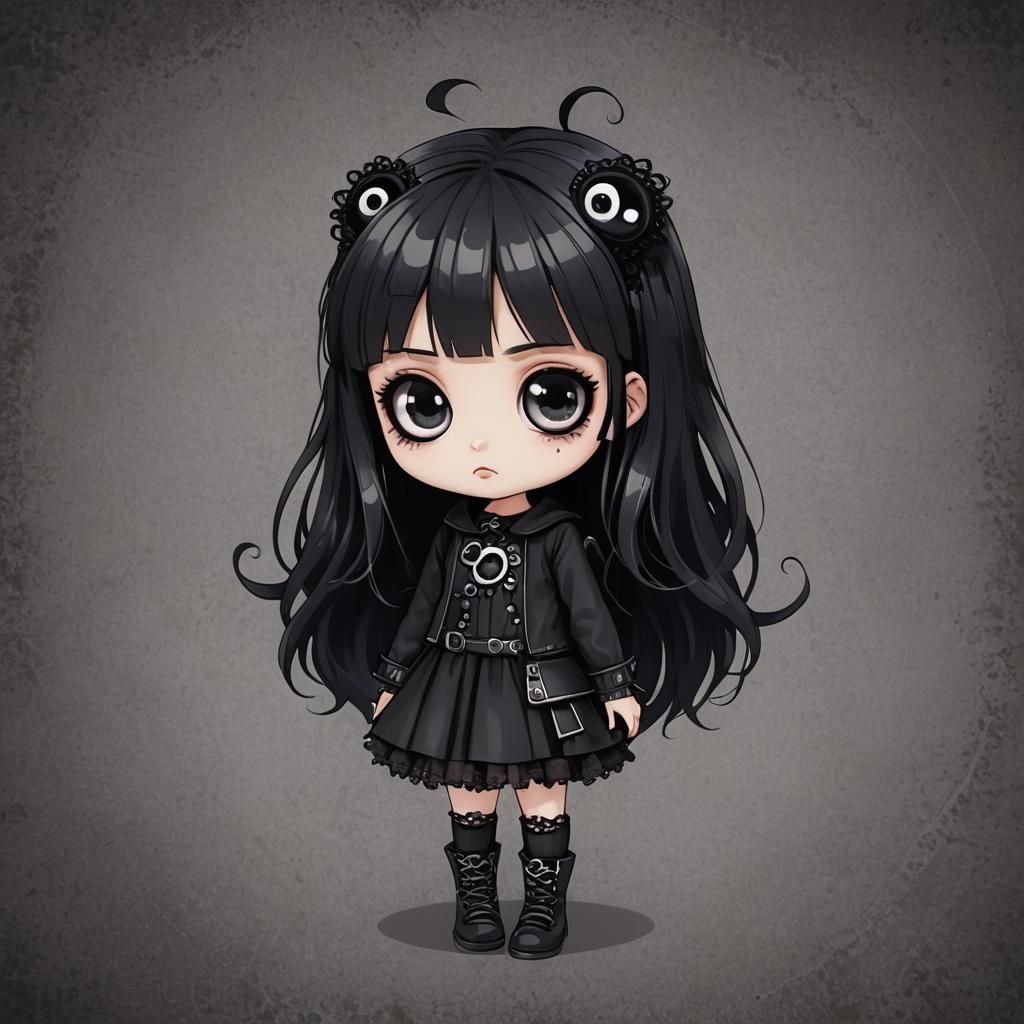 Chibi Goth Girl with Googly Eyes