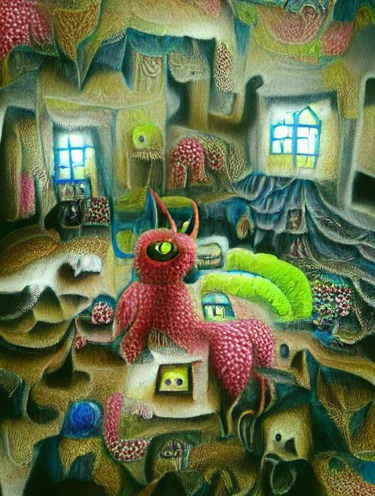 Eldritch Monster in Toy Room: Naive Art Style