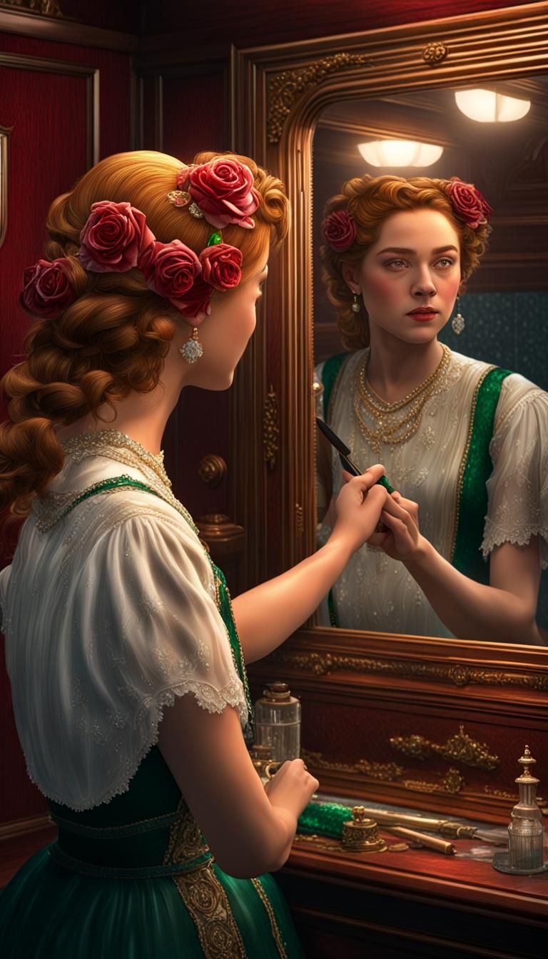 Titanic-Inspired Portrait with Diamond and Ruby Comb