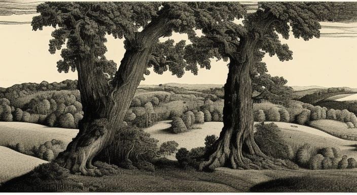 Oak Savanna Ecosystem in Panoramic Painting Style