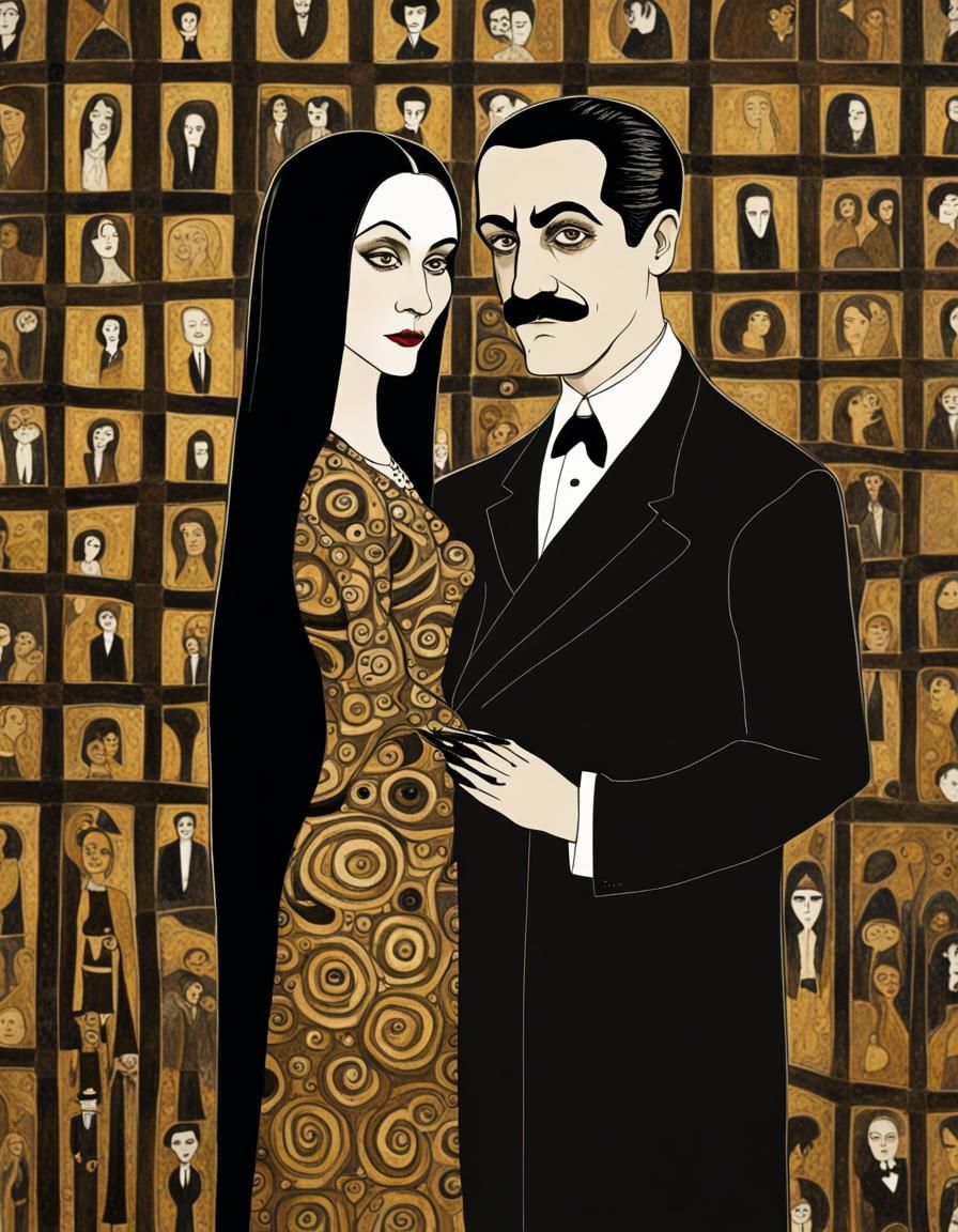 Morticia and Gomez Addams in Klimt Style