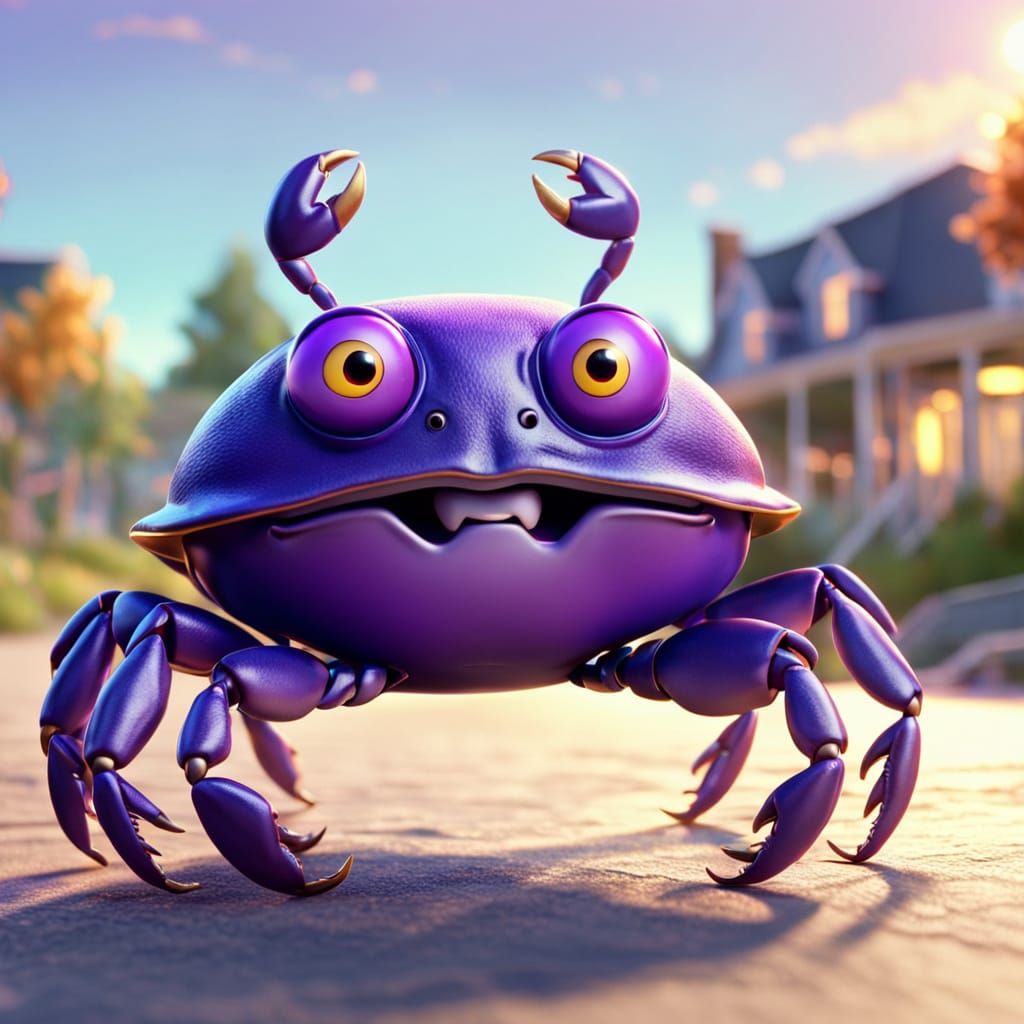 An animated purple Maryland crab cartoon character