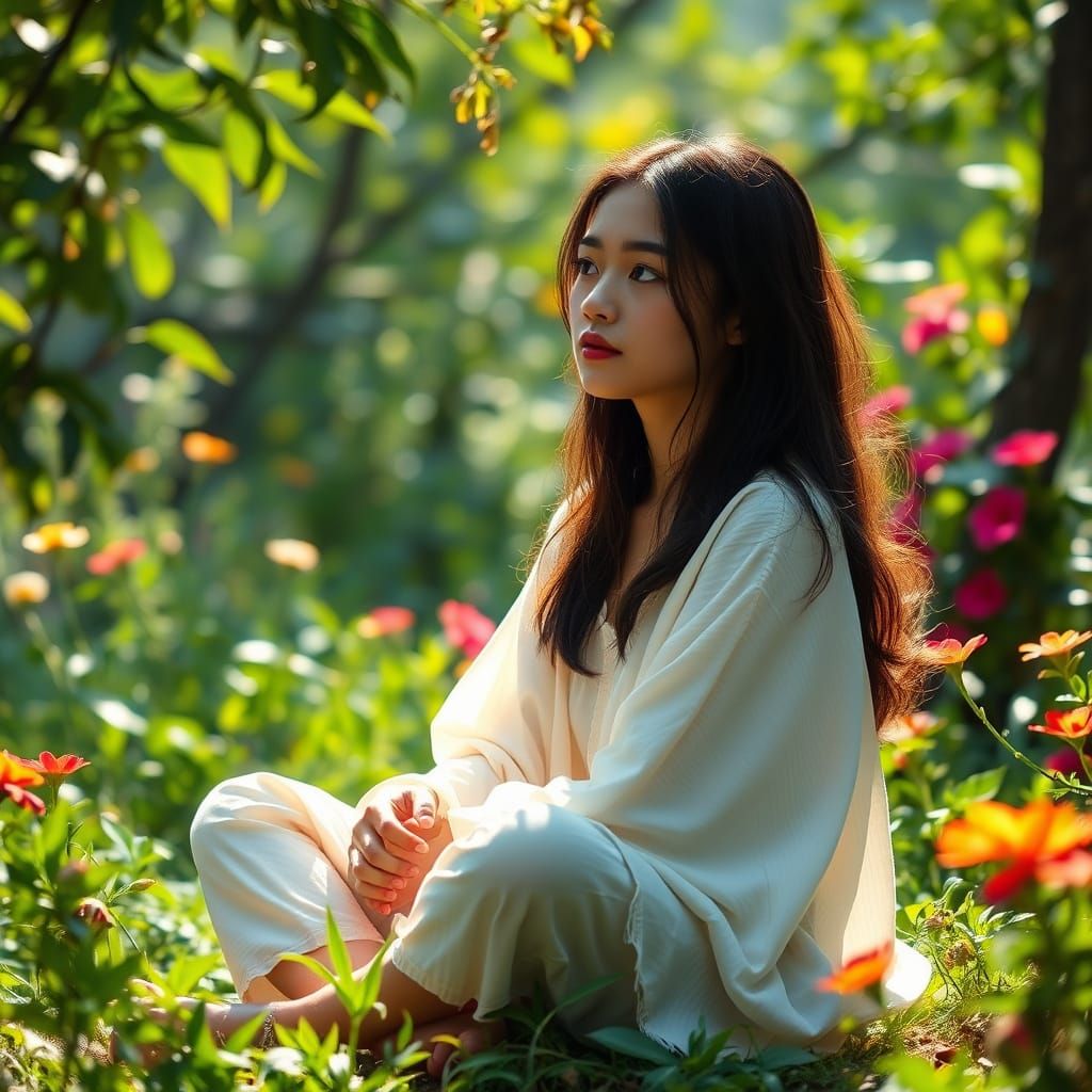 Contemplative Young Woman in Nature