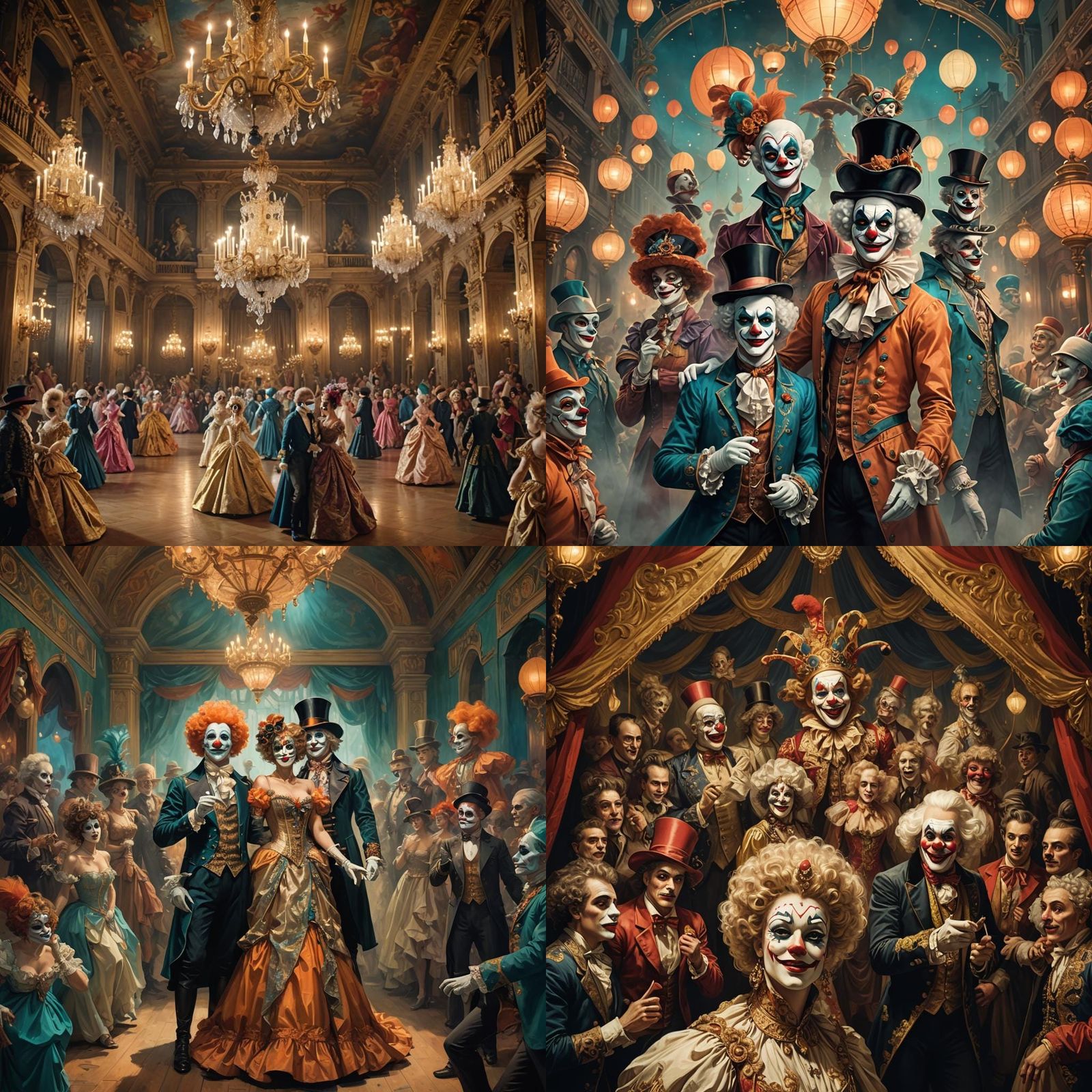 Masquerade Circus Poster with Aristocrats and Clown