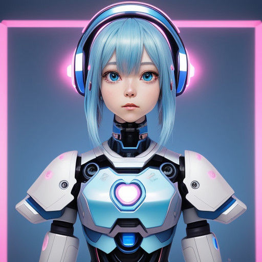 Cutepunk Goddess AI Girl Robot in Vibrant Pink Room