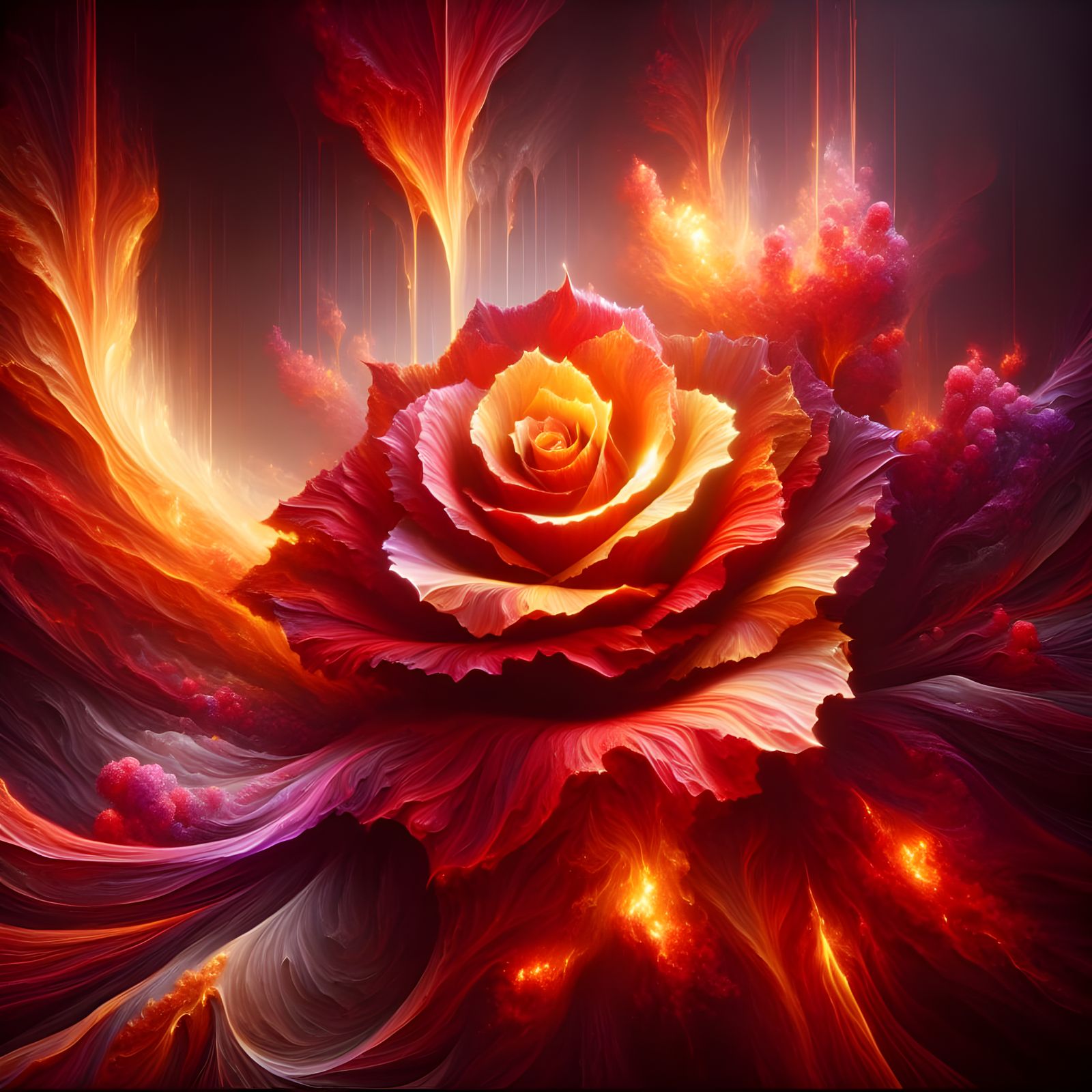 Incandescent Rose: A Fiery Matte Painting in 8K