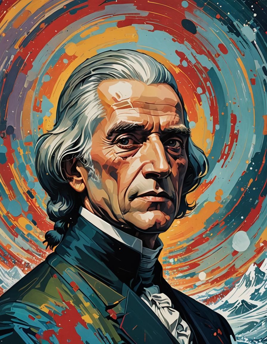 Jefferson Portrait: Colorful Screen Print in Duchamp Style