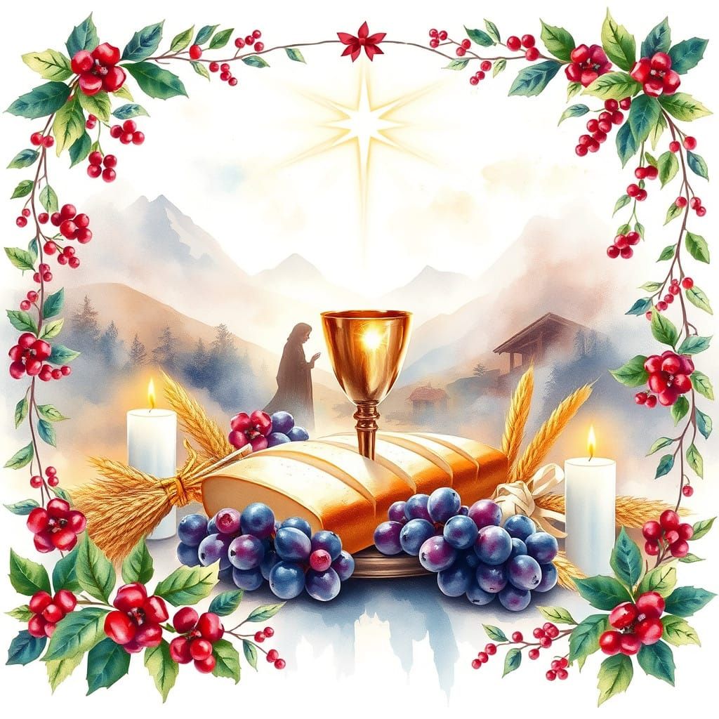 Ethereal Christmas Scene in Dreamlike Watercolour Style