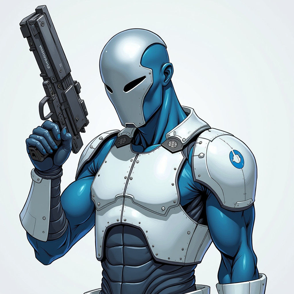 Futuristic Blue Warrior in Comic Book Style