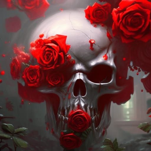 Skull and Roses in Dark Fantasy Style