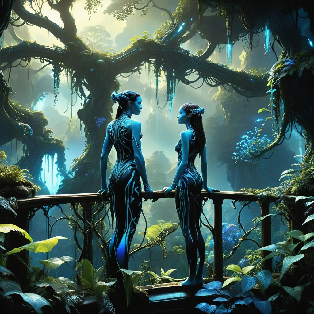 Na'vi Overlooking Pandora in Sci-Fi Style