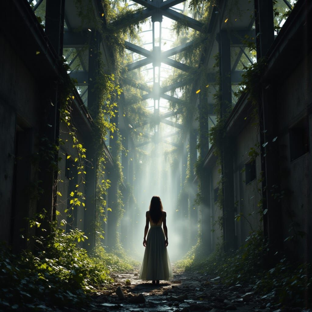 Woman in Industrial Ruins: Digital Concept Art