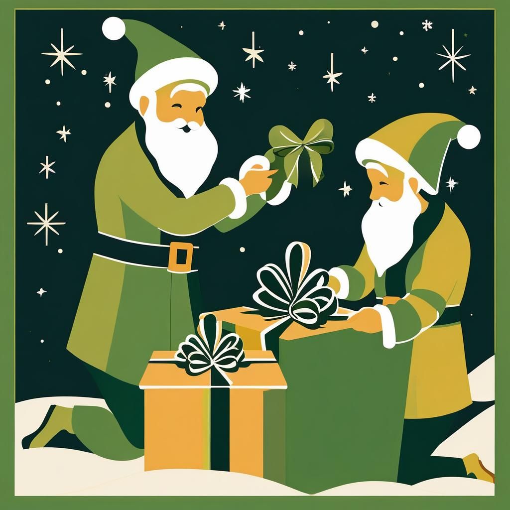 Santa's elves wrapping Christmas gifts