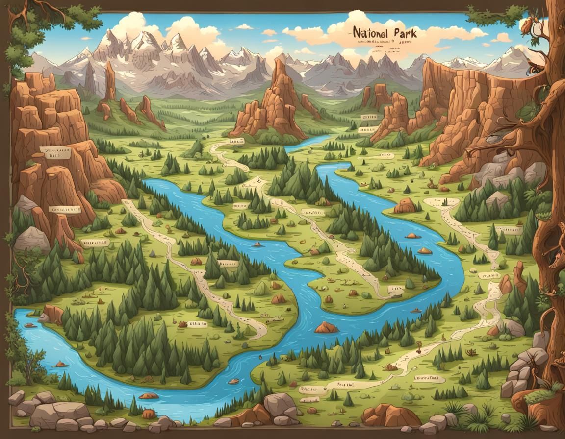 Illustrated Map of a Prehistoric National Park