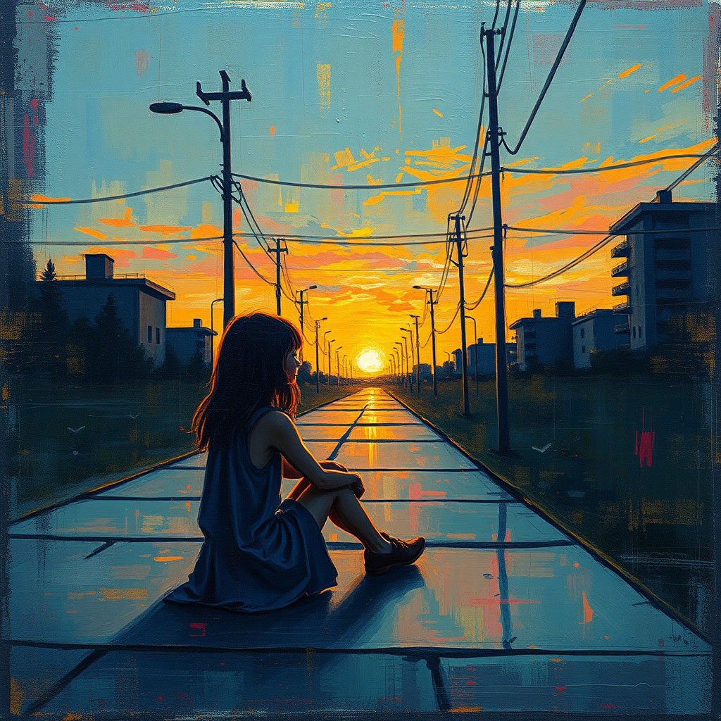 Girl Lost in Void: Gritty Abstract Painting