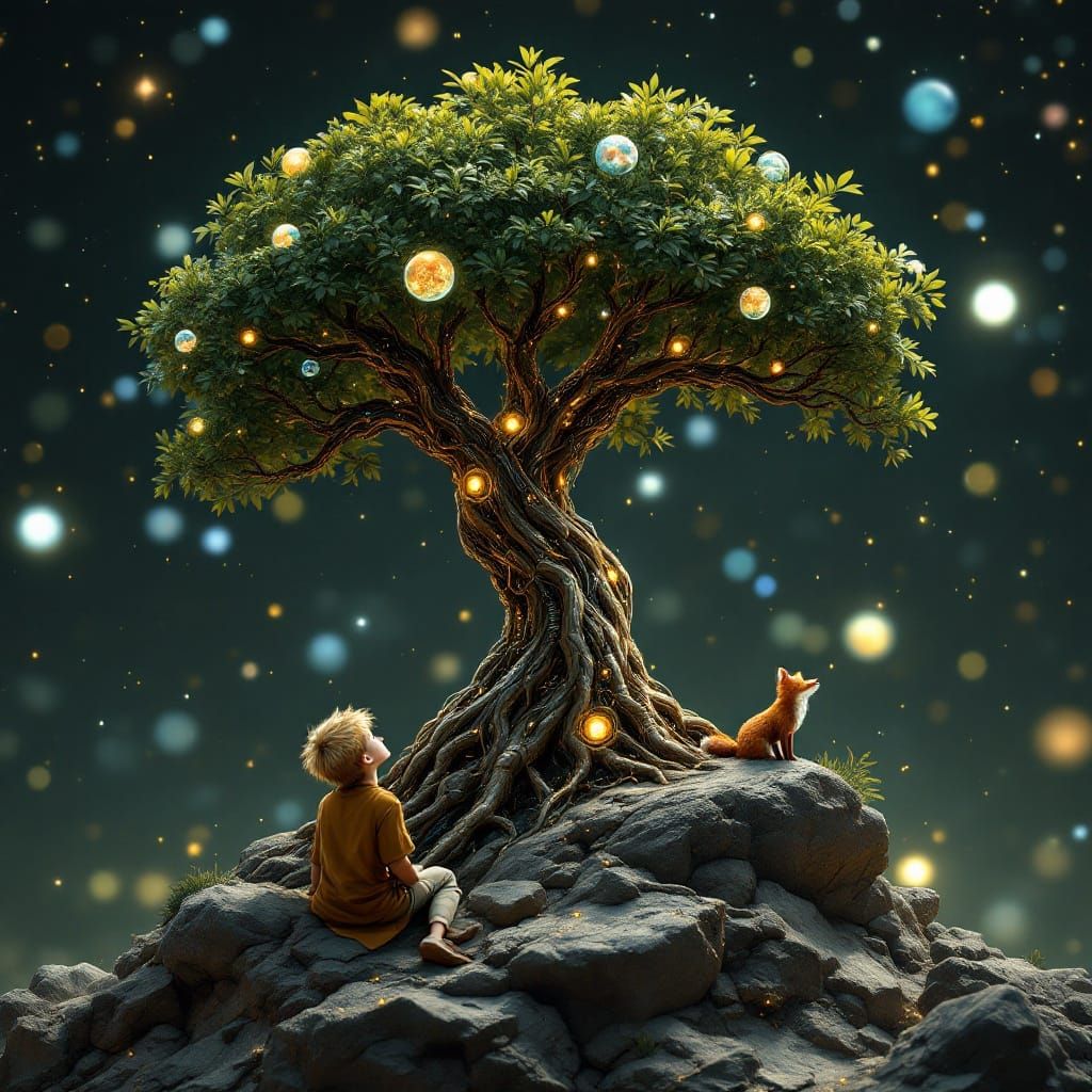 Cybernetic Tree Asteroid with Planetary Fruit