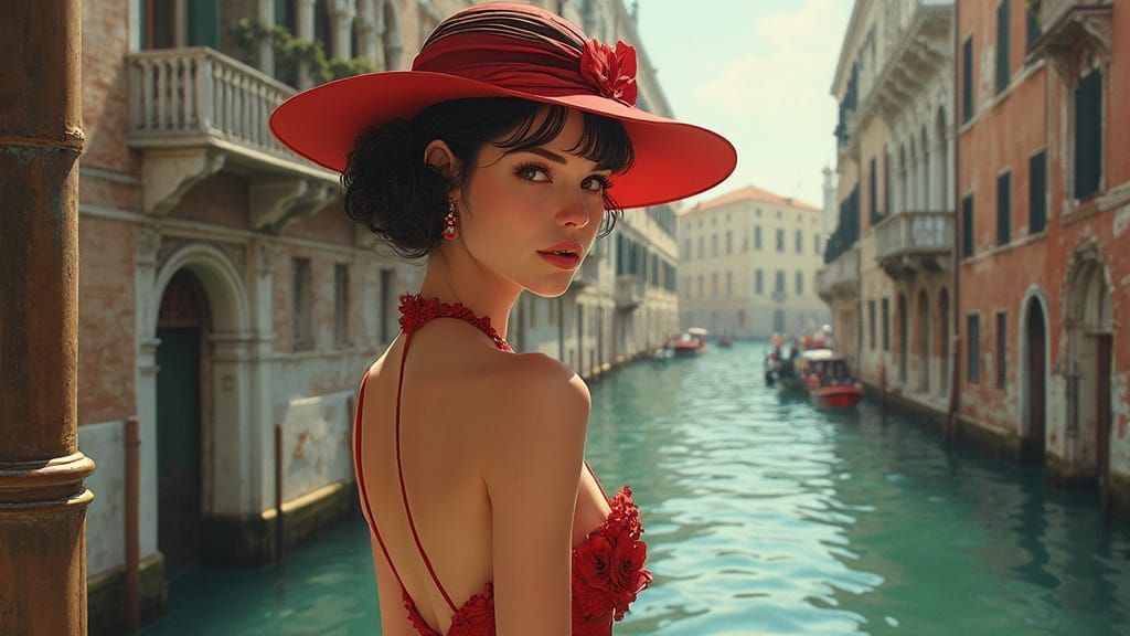 Elegant Woman in Venice, Inspired by Hugo Pratt