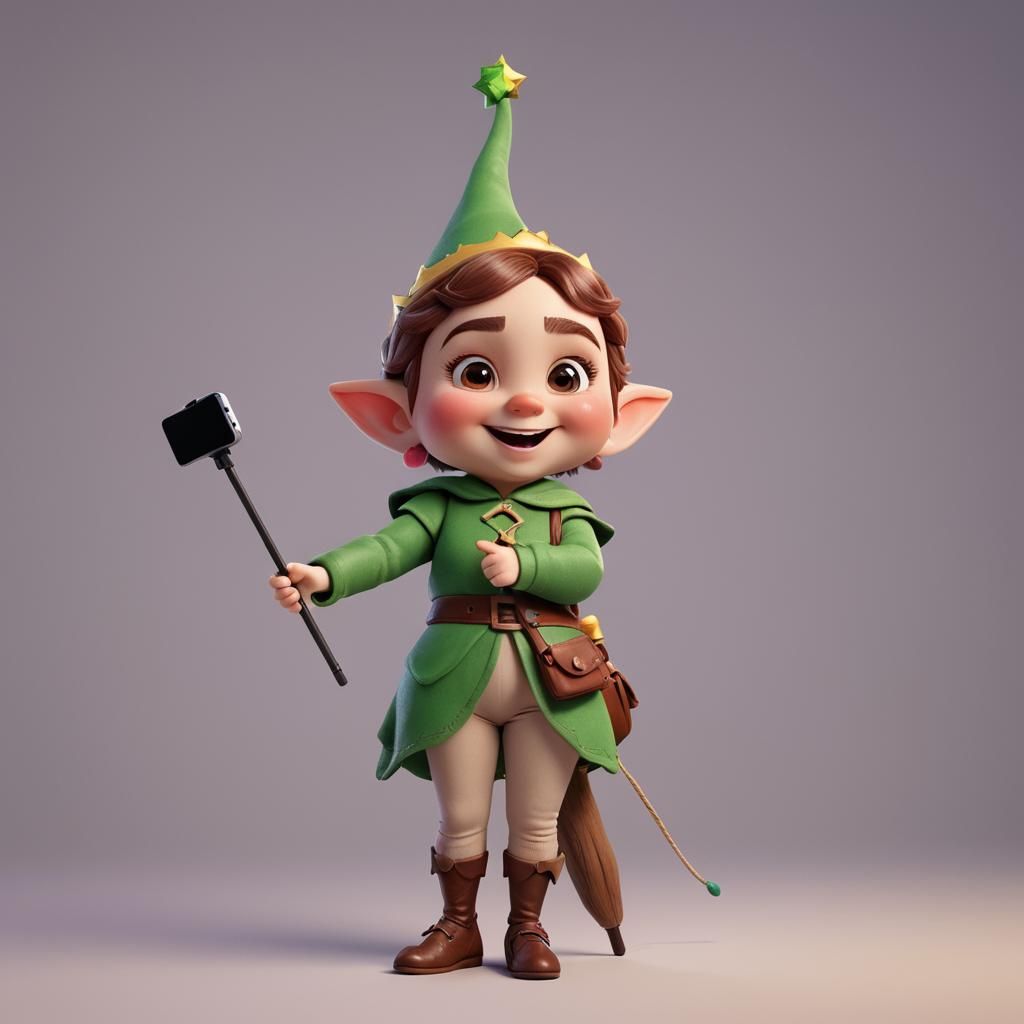 Very happy female Elf (tiny:1.1, chubby:1.2), holding a sing...