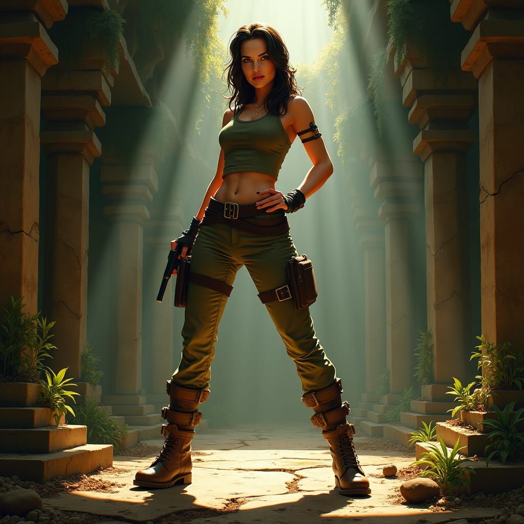 Lara Croft in Ancient Temple: Frazetta-Inspired Art