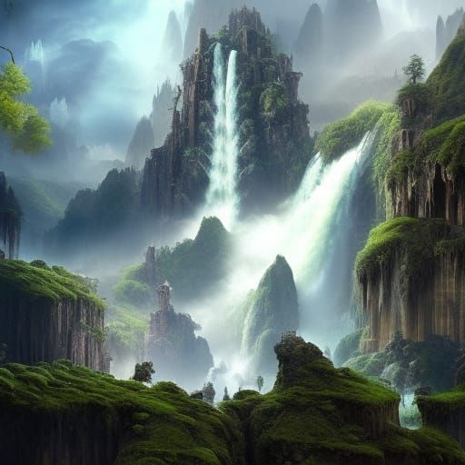 Epic Fantasy Waterfalls: Digital Matte Painting