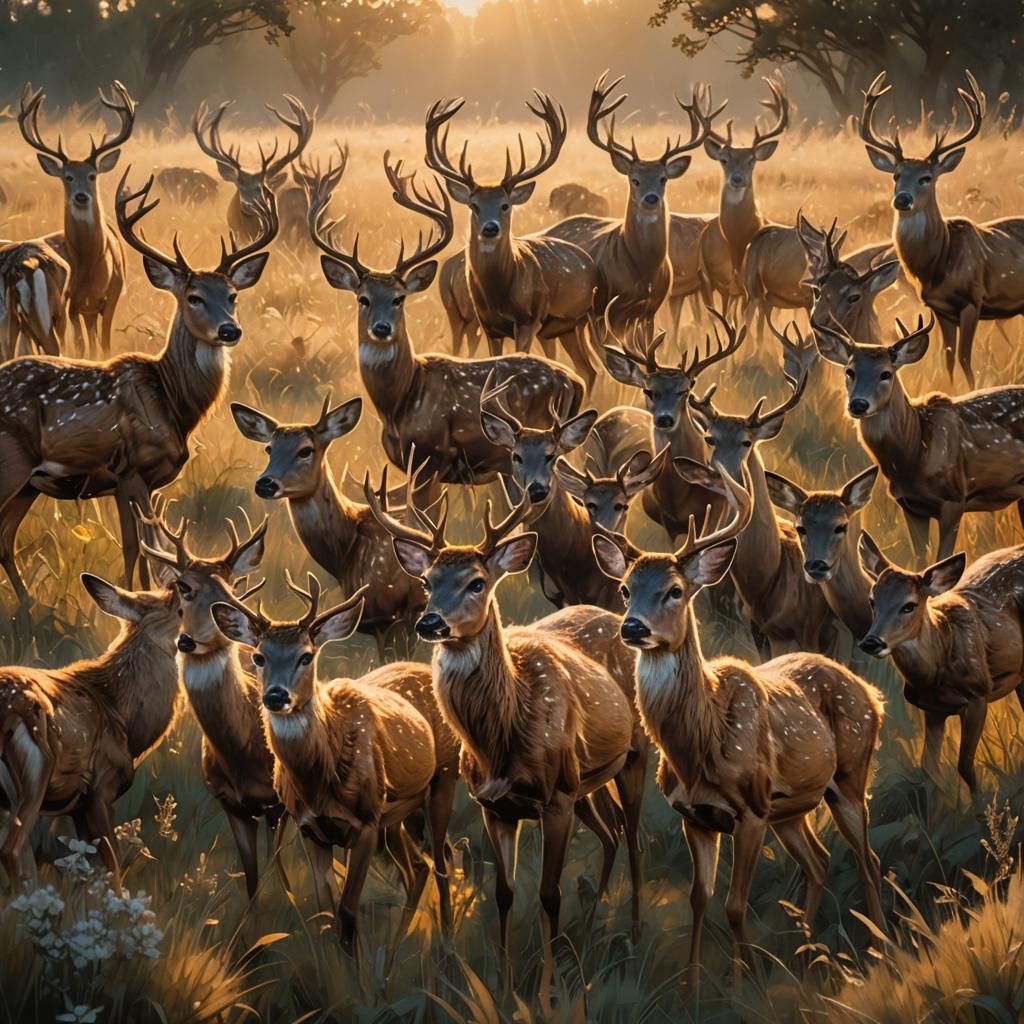 Deer Grazing in Meadow: Fantasy Realism
