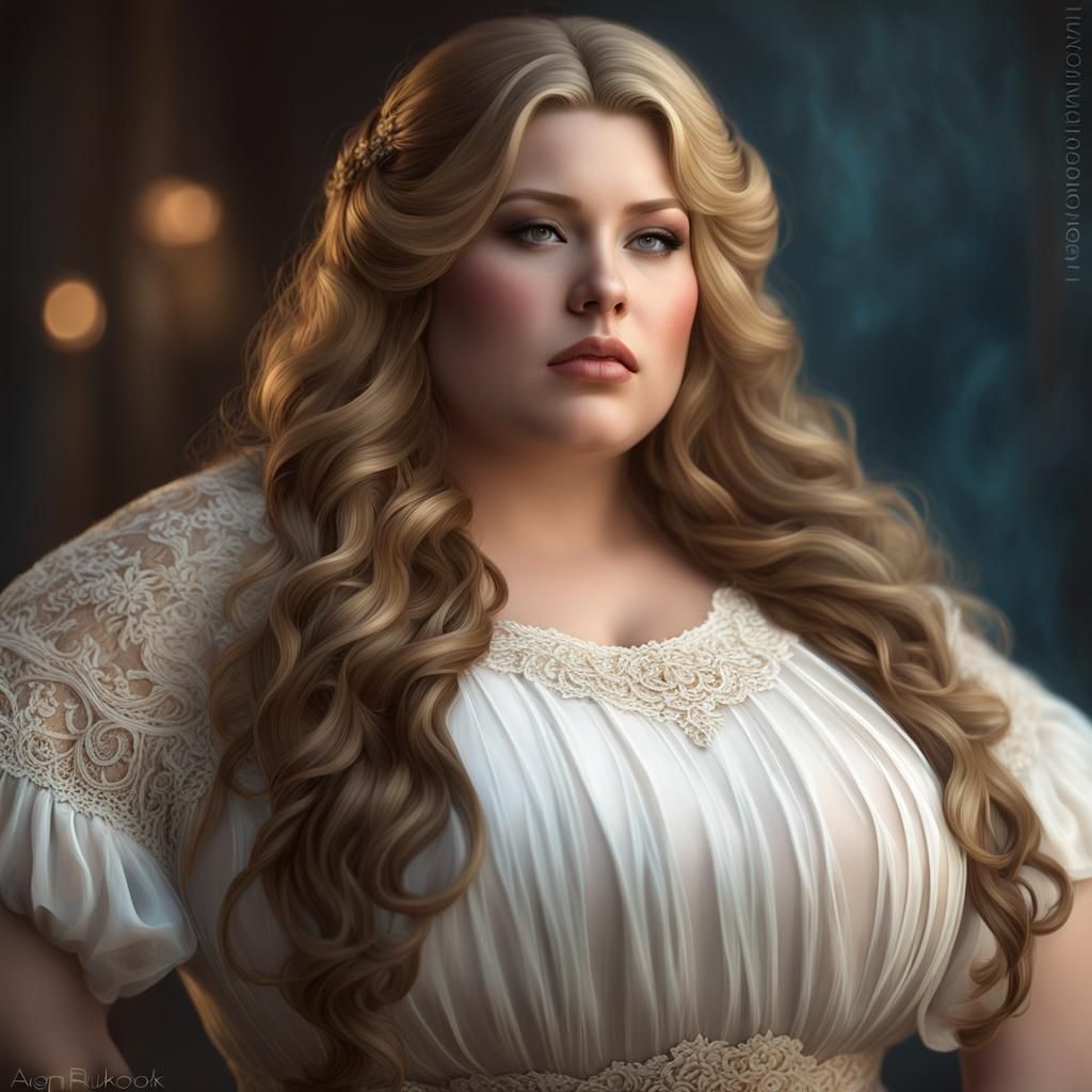 Voluptuous Woman in Lace Dress Portrait
