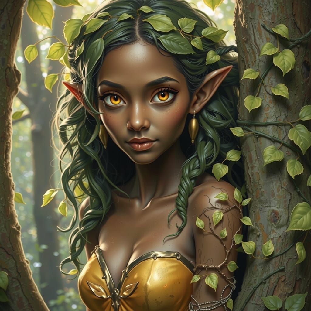 Striking Wood Elf Hiding Behind Tree
