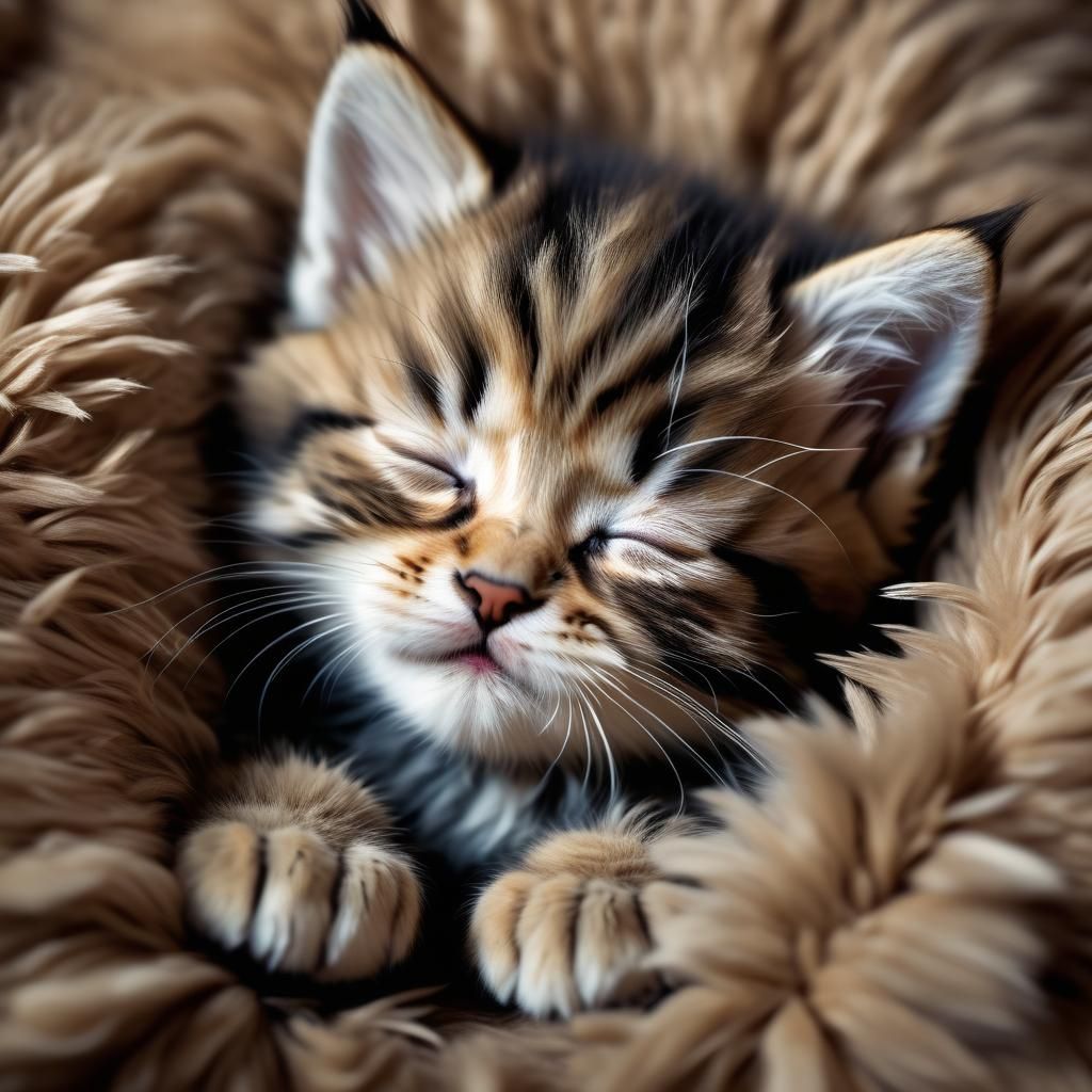 Close-Up of Adorable Kitten Sleeping on Back
