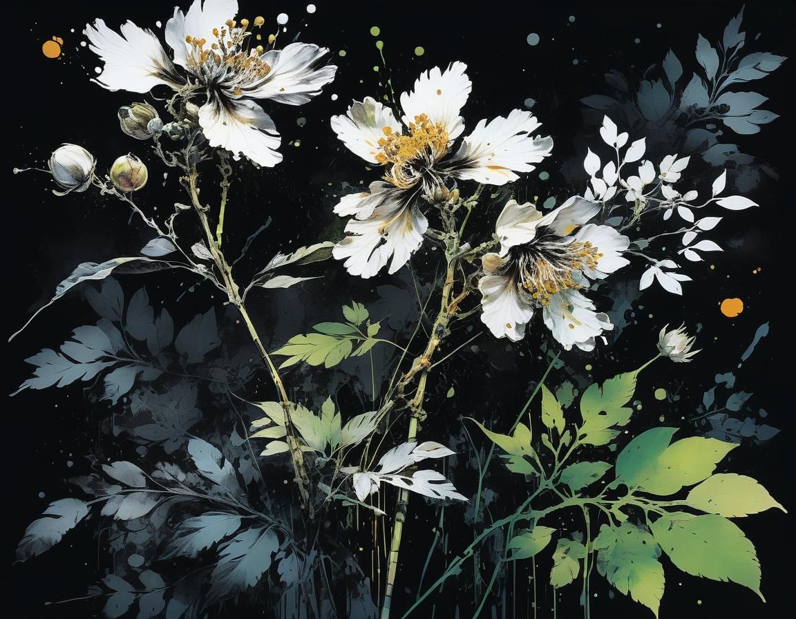 Botanical Pixel Art in Ink Style