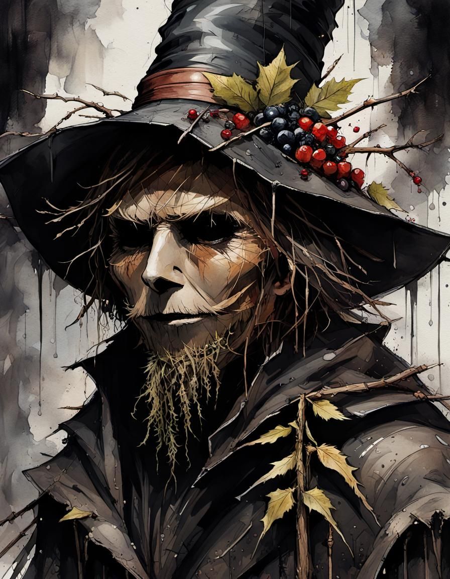 Eldritch Scarecrow with Thorn Beard in Gothic Art Style