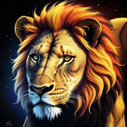 Colorful Lego Lion During Eclipse in Splash Art