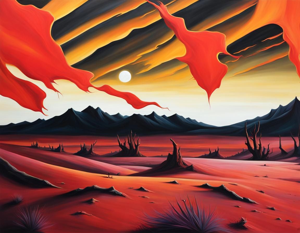 Alien Sunset: A Surreal Oil Painting