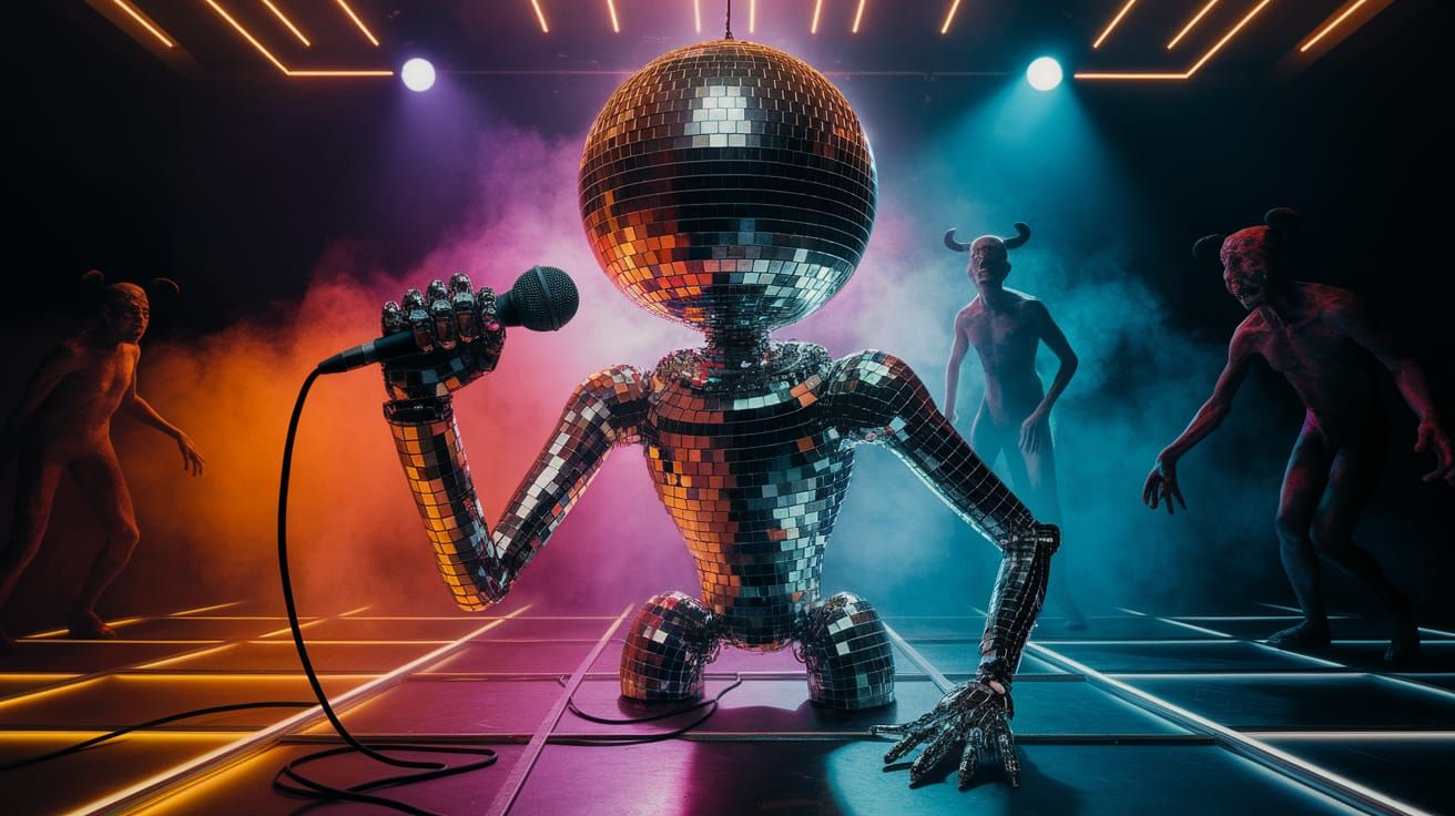 Mutated Android Leads Demonic Disco Ritual in Mirrored Club