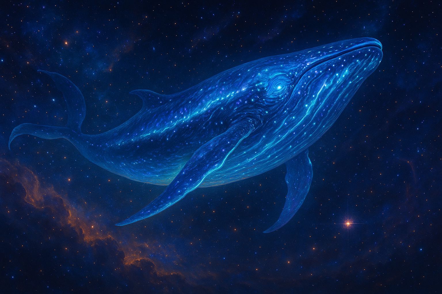 Bioluminescent Space Whale in the Void, Digital Matte Painti...