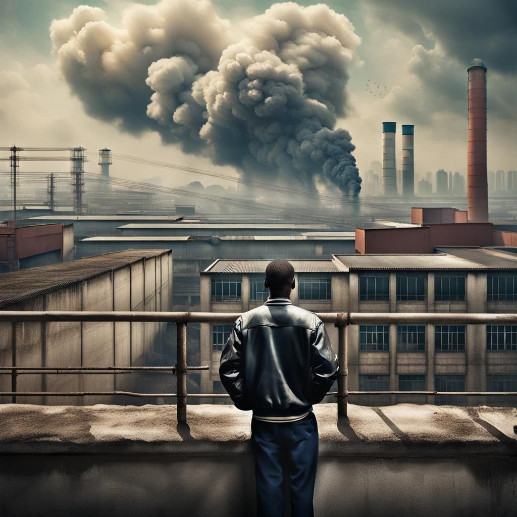 Anxious Man Watches Polluted Sky in China