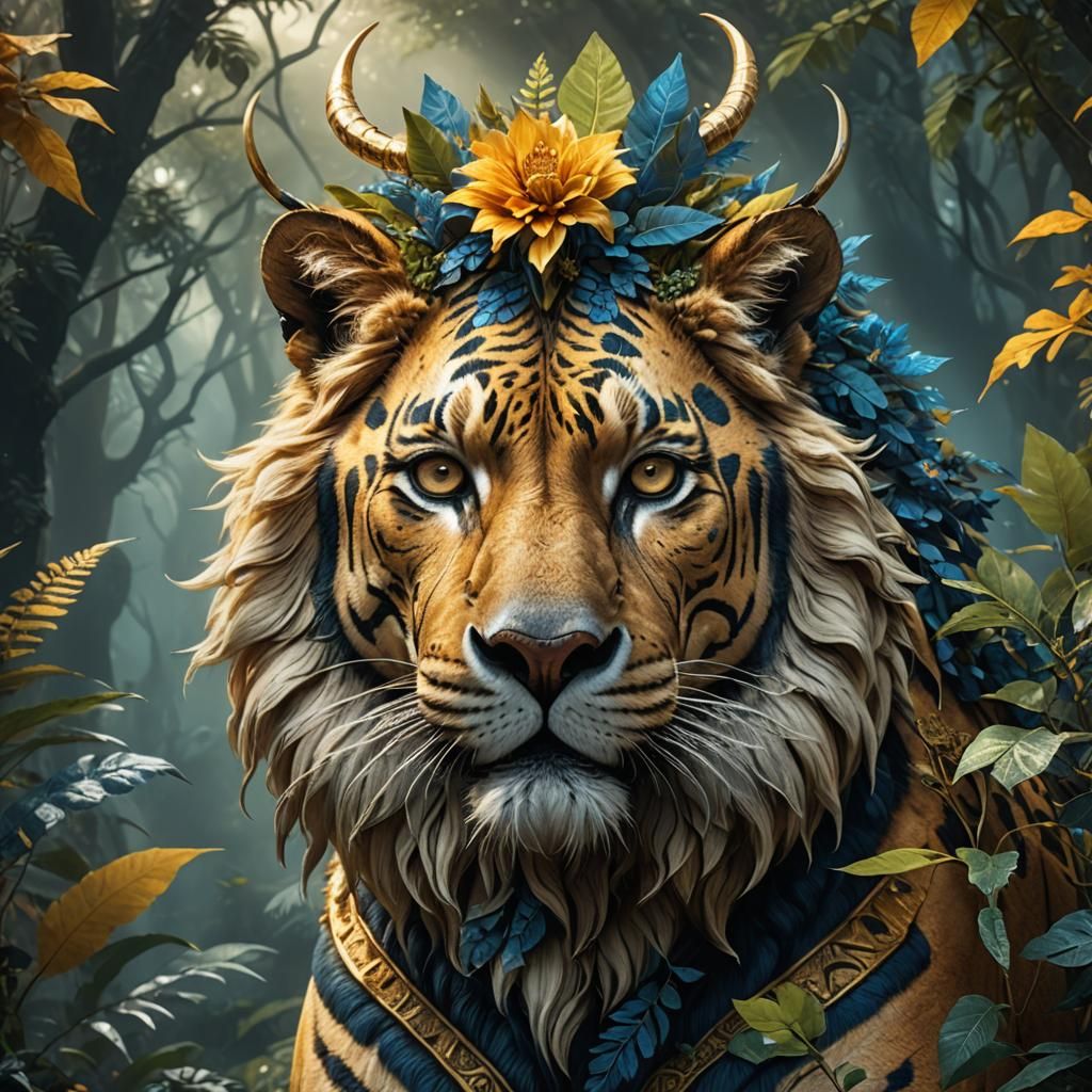 Majestic Liger Portrait in Mystical Jungle