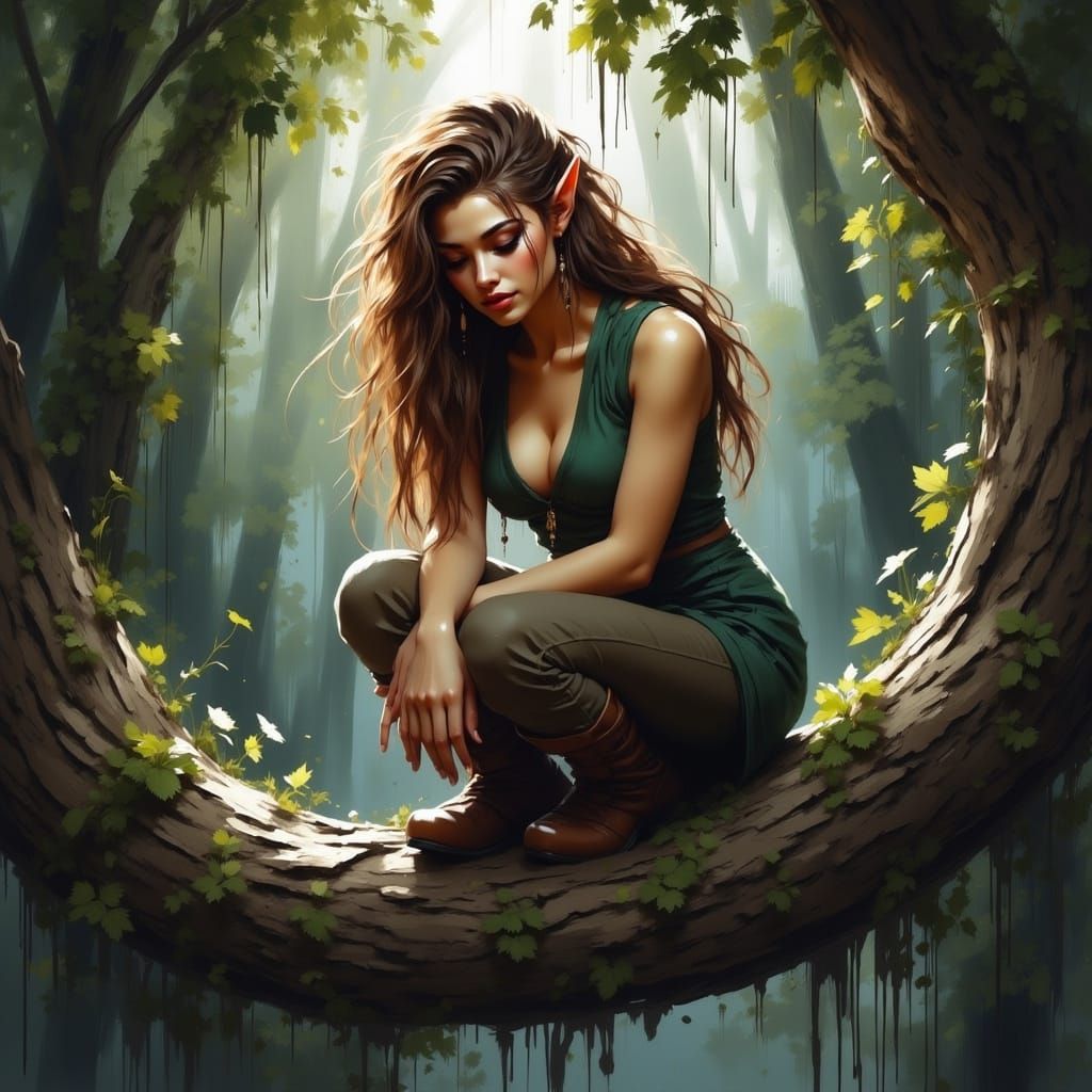 Ethereal Elf Maiden in Forest Depths