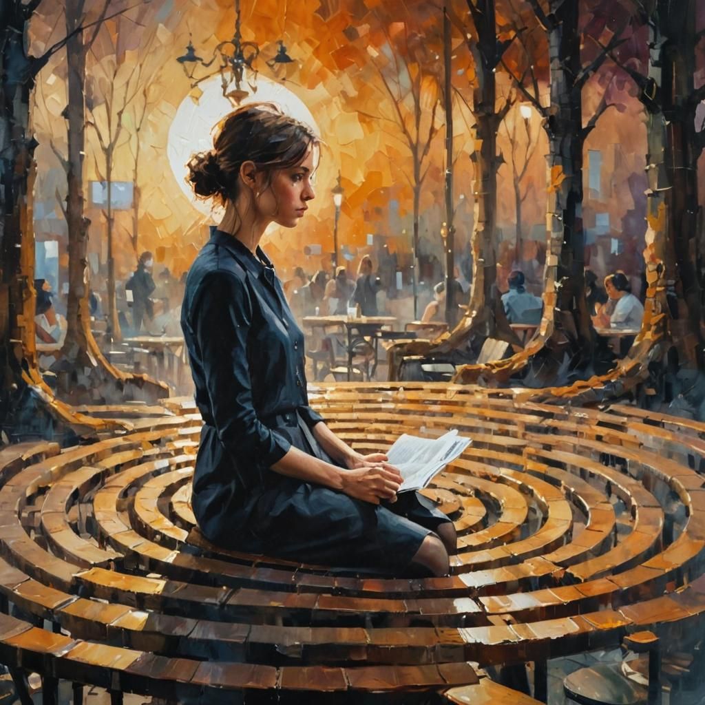 Photorealistic Portrait in Crowded Cafe with Moody Lighting