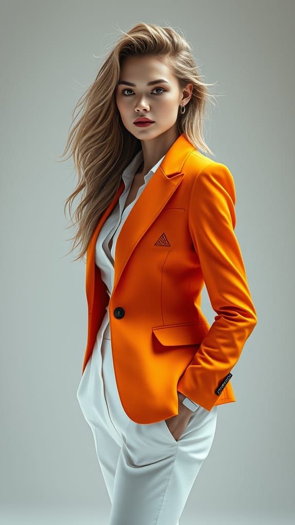 Surreal Woman in Orange Suit, Photorealistic Concept Art