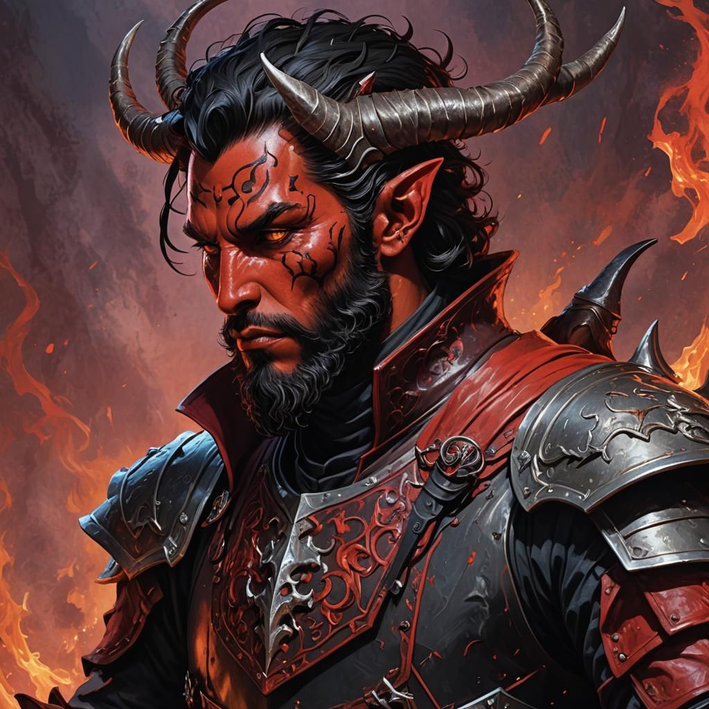 Tiefling Knight Portrait in Detailed Fantasy Art