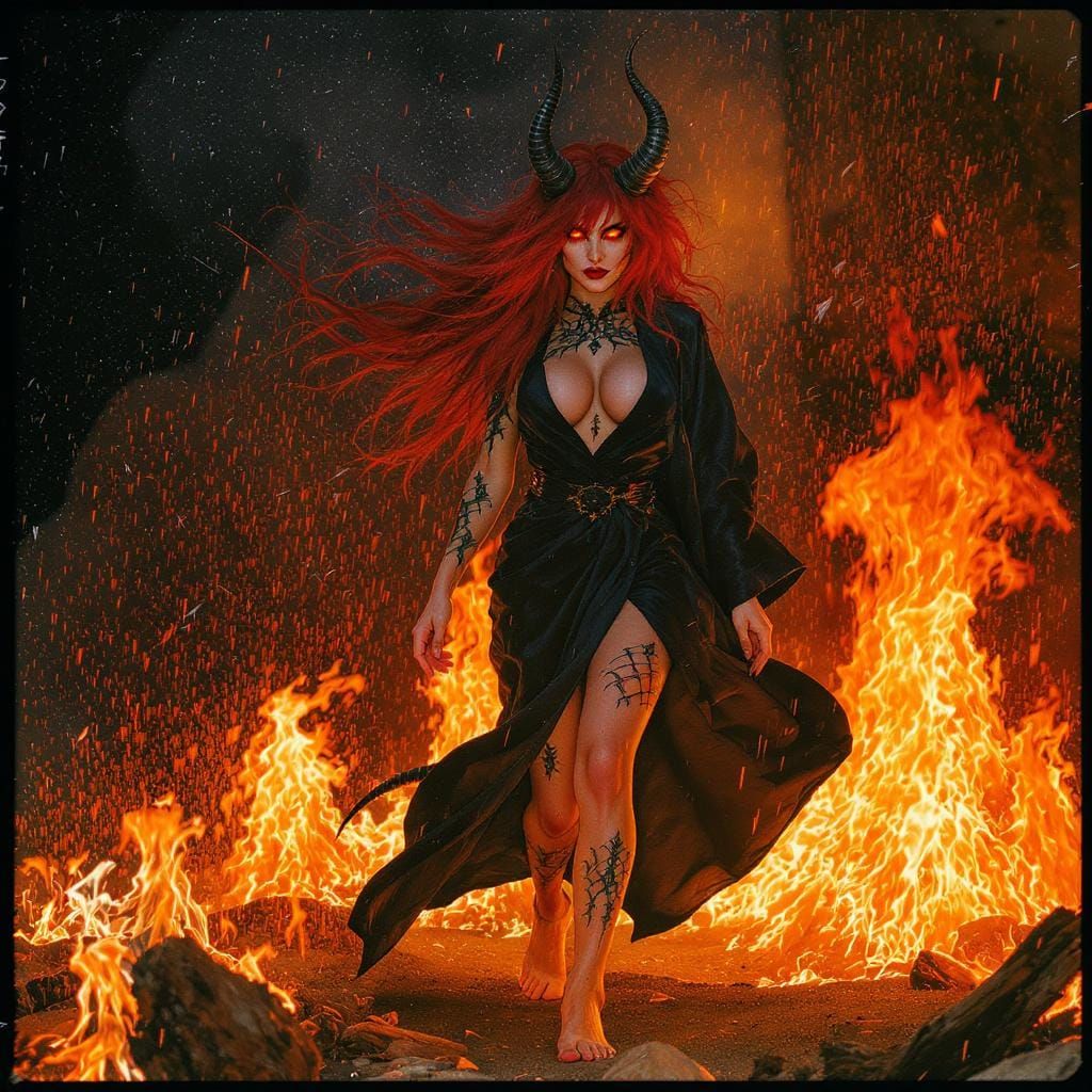 Fiery Demon Woman Walks Through Fire