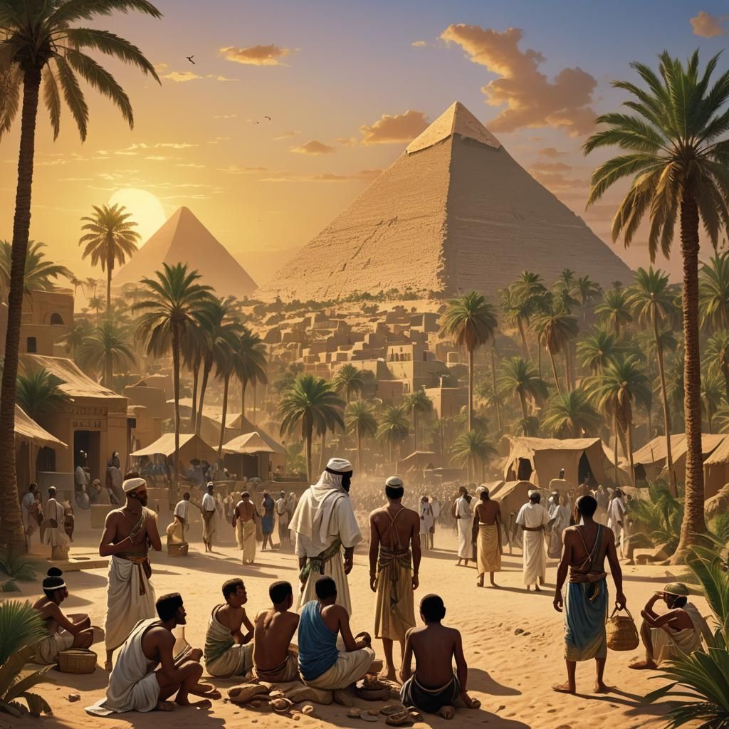 Ancient Egyptians Grooming Each Other at Sunset