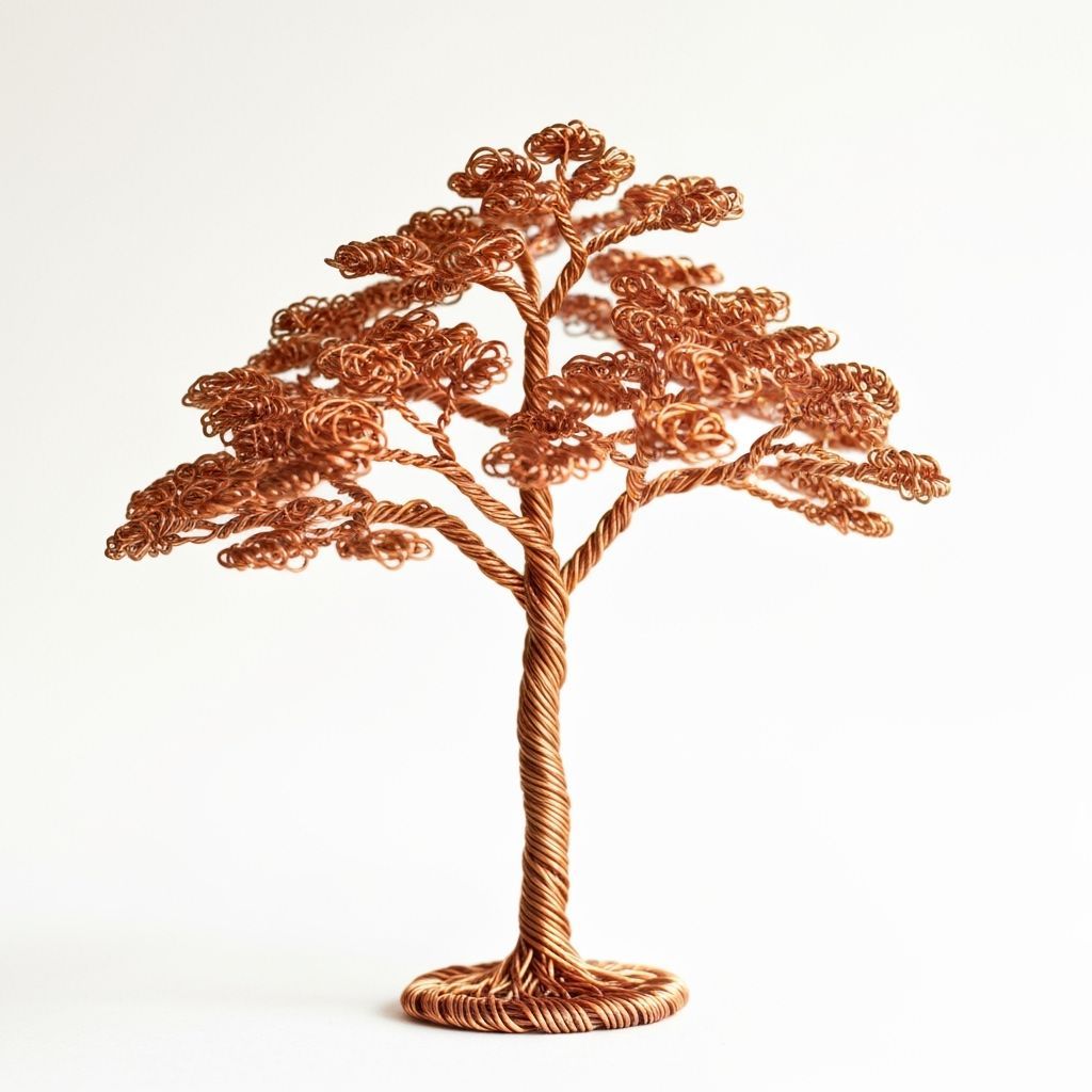 Delicate Copper Wire Tree Sculpture