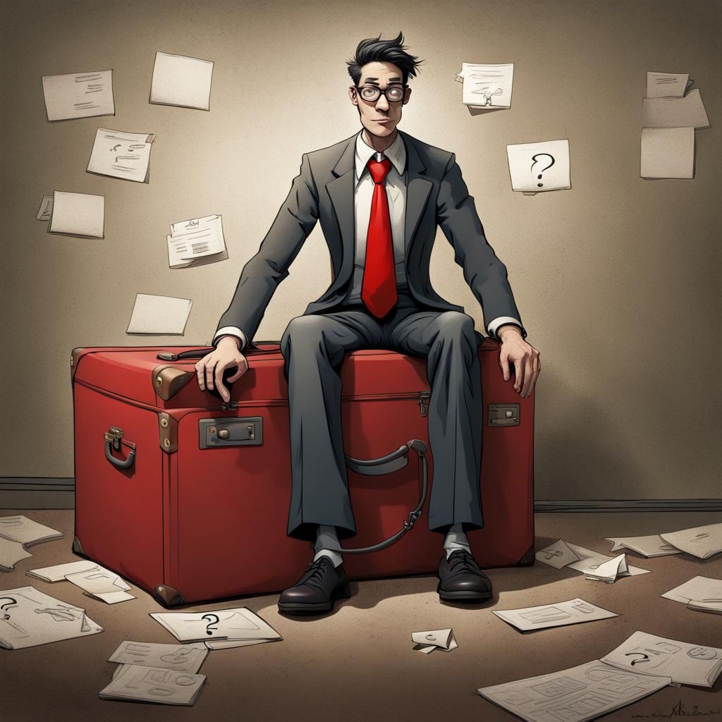 Cartoon Businessman with Question Mark in Fantasy Art