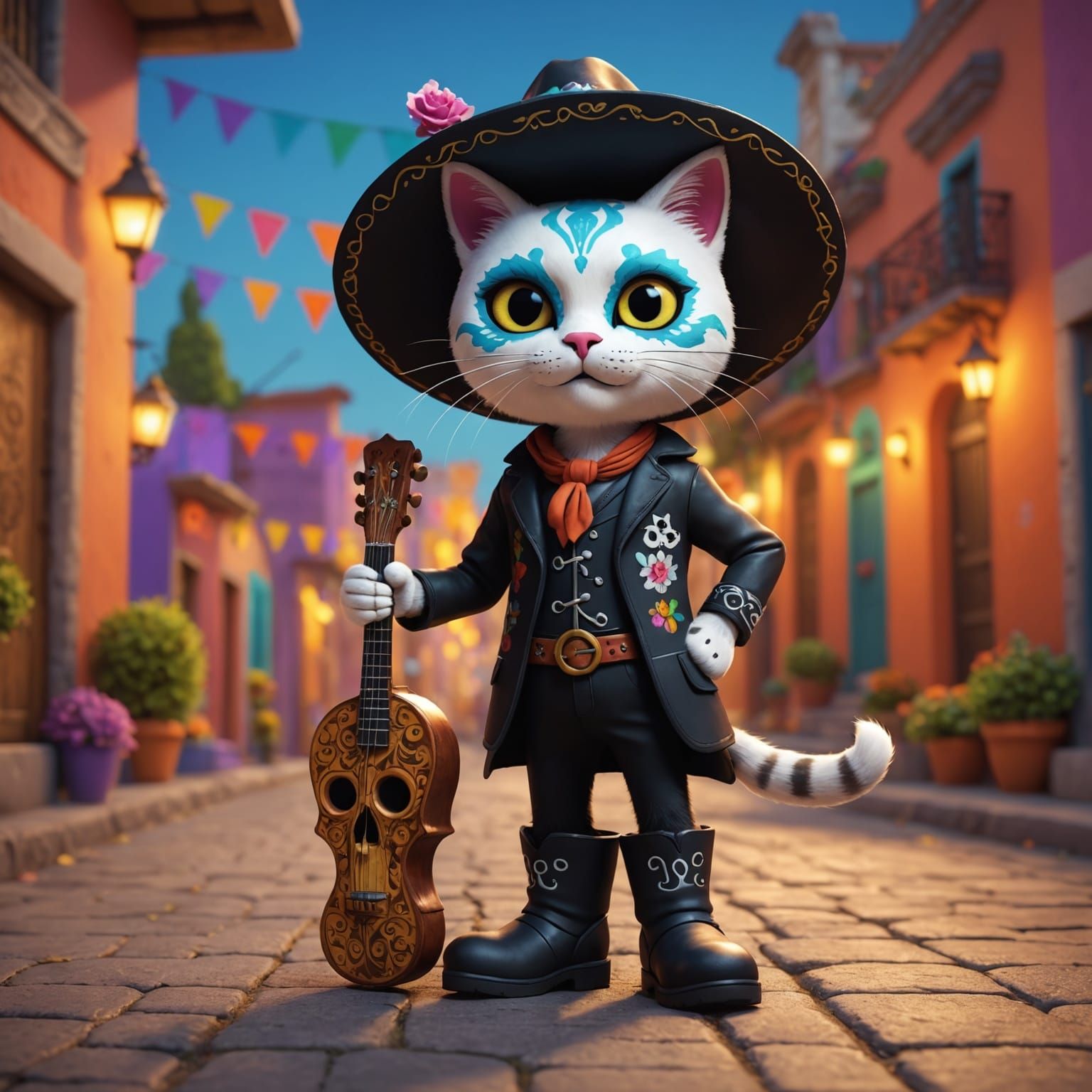 Puss in Boots Celebrates Dia de los Muertos: 3D Digital Art